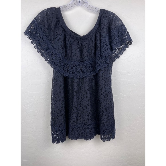 Soft Surroundings Tops - Soft Surroundings Black Floral Lace Off Shoulder Ruffle Top Size M